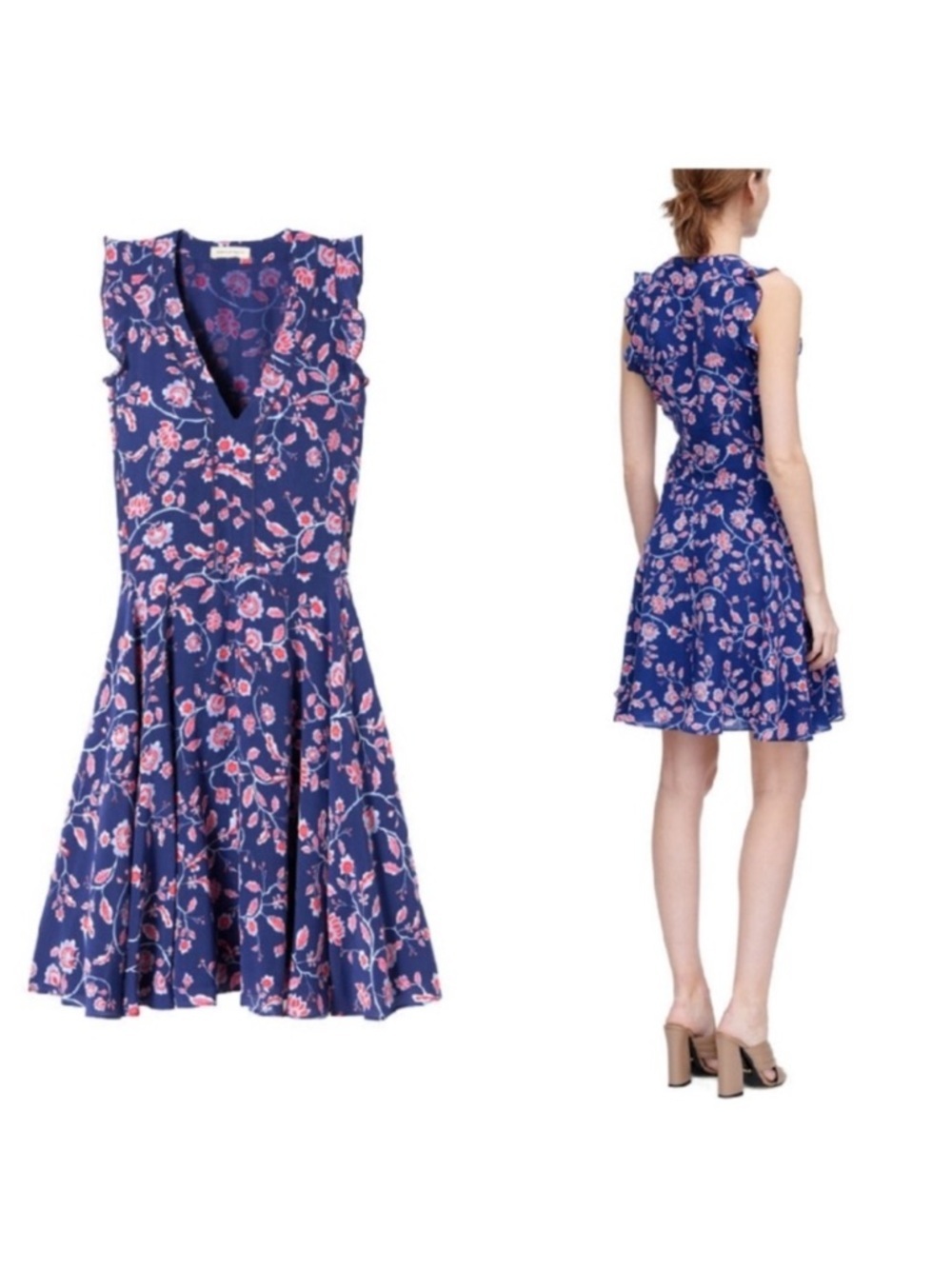 Rebecca Taylor Silk Floral Ruffle V-Neck Ruffle Dress sz 8